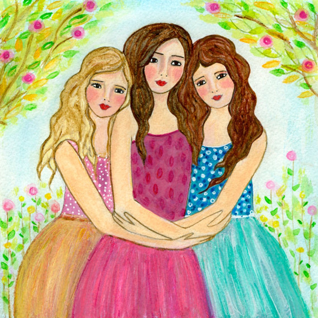 Three Best Friends Three Sisters Art Print Best Friend - Etsy Hong ...