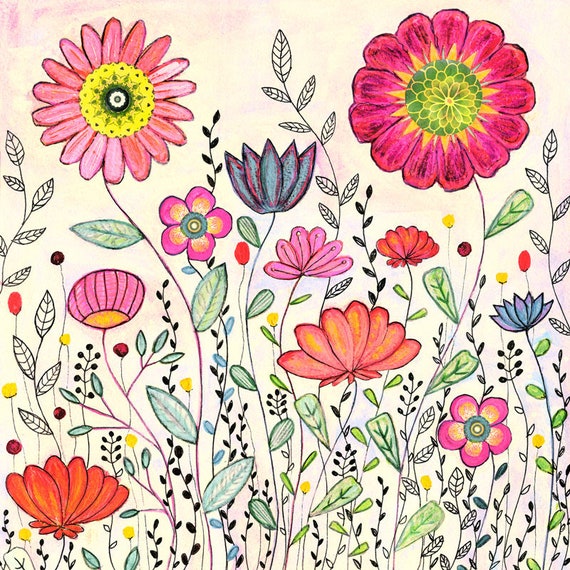 Large Art Print Large Flower Art Print Retro Flower Art Etsy