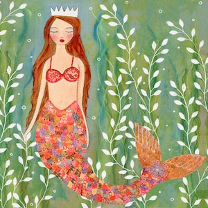 Mermaid Art Print, Large Mermaid Bathroom Art Print, Mermaid Nursery Decor Mermaid Bathroom Wall Art, Mermaid Print Children Bathroom Decor