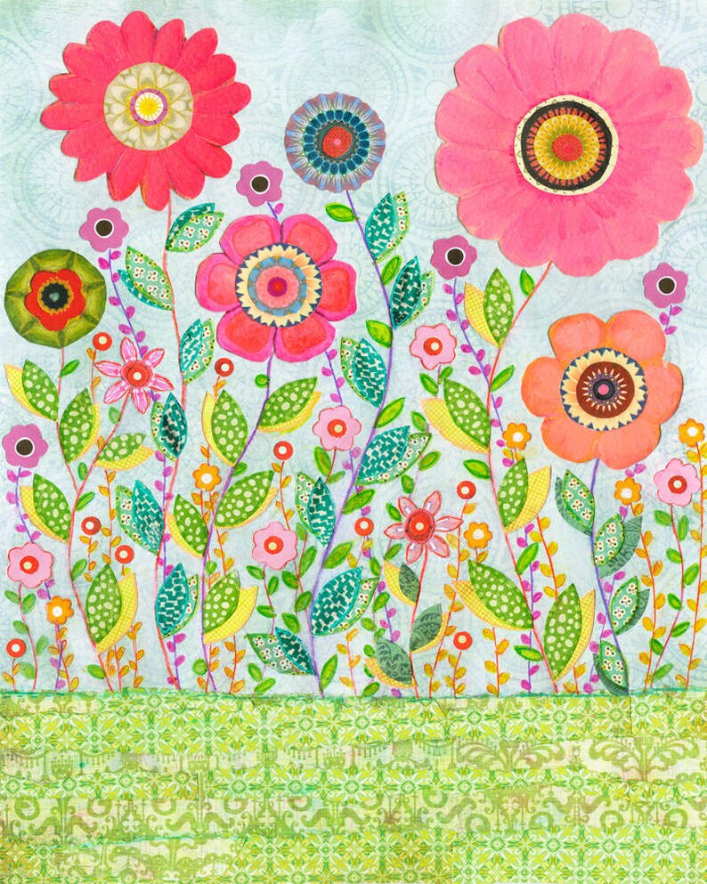 Large Flower Painting Flower Art Print Mixed Media Floral Etsy
