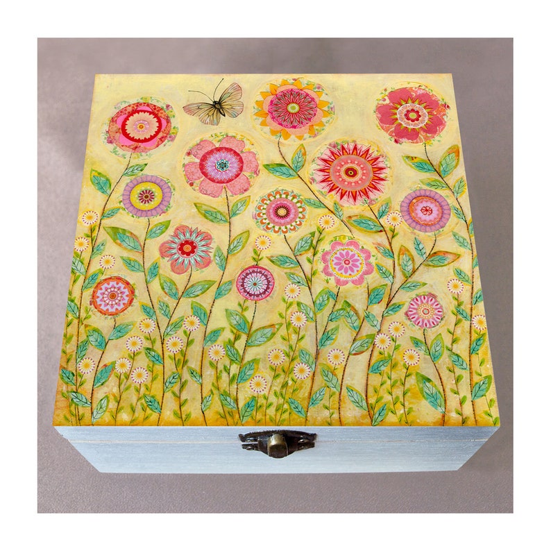 Handmade Jewelry Box Wooden Jewelry Box Floral Butterfly Jewelry Box Jewelry Box July Flowers Jewelry Box
