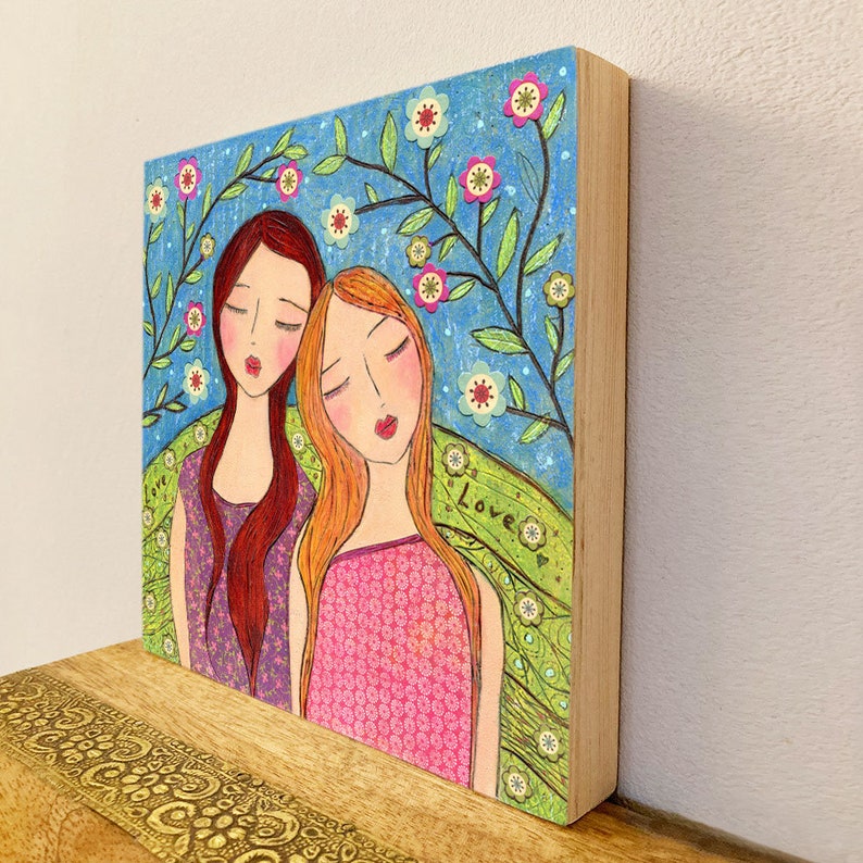 Friendship Sister Painting Sister Art Print on Wood Folk Art Etsy