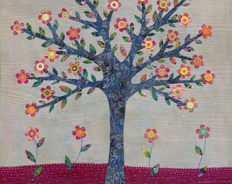 Art Print Tree Collage Painting Mixed Media Art Print, Tree Poster Print