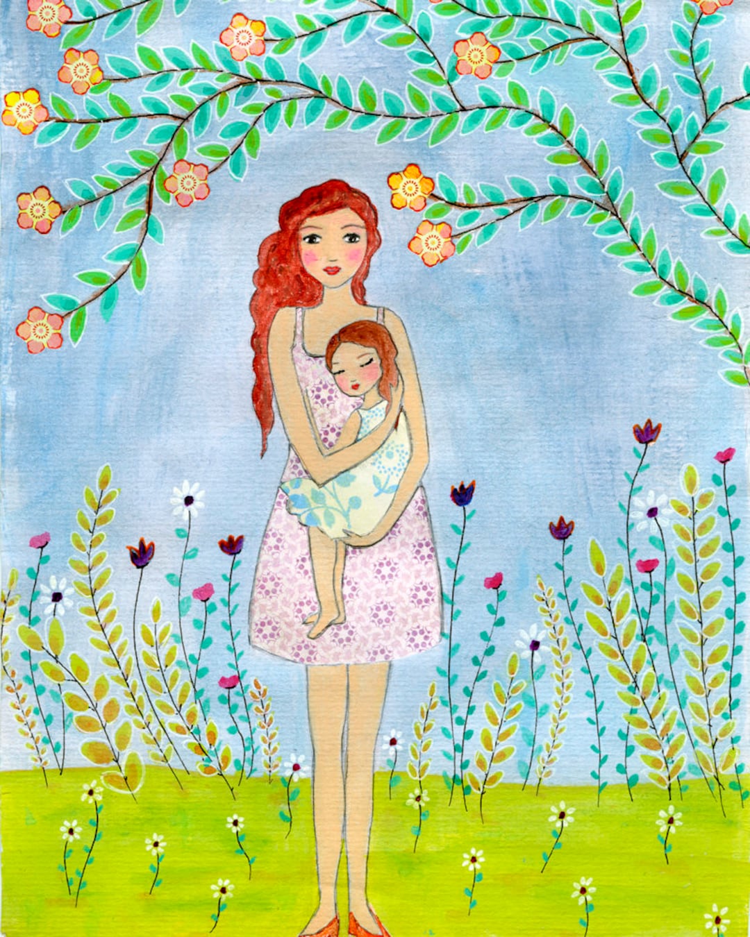 母のアート - 母性アートプリント - 母と子の絵画 - 子供部屋の
