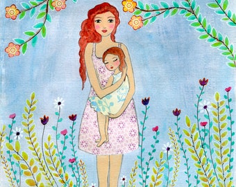 Mother Art - Motherhood Art Print - Mother and Child Painting - Nursery Wall Art