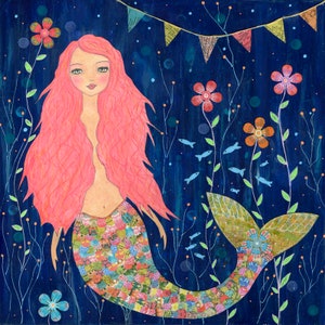 Mermaid Art Print, Mermaid Painting, Mermaid Nursery Decor, Mermaid Themed Nursery, Ocean Mermaid Illustration, Children Decor