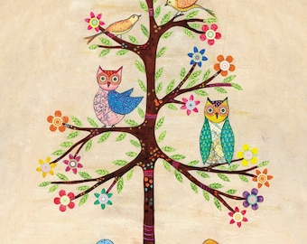 Children Decor, Children Art, Boy and Girl Nursery Prints, Owl Bird Tree Art Print, Large Art Print, Nursery Decor, Nursery Art