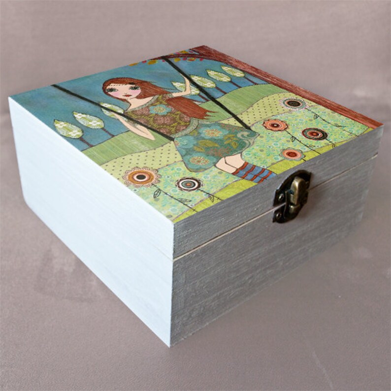 Whimsical Mixed Media Girl Large Jewelry Box Trinket Box Etsy