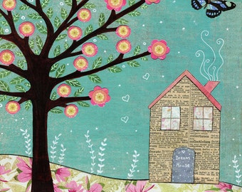 Mixed Media Paper Collage Dream House Art Print