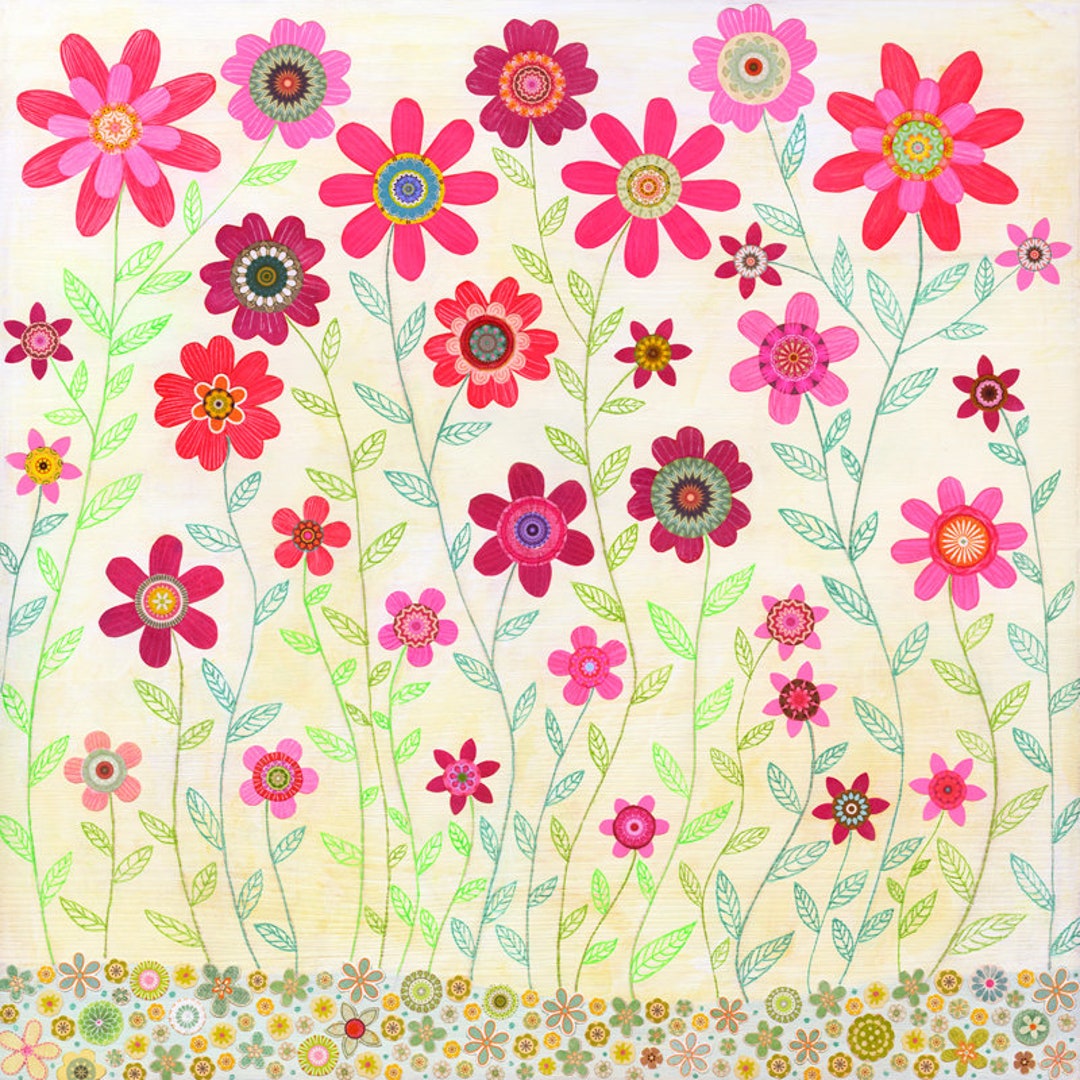Pink Floral Painting Spring Retro Flower Painting Large Poster Etsy