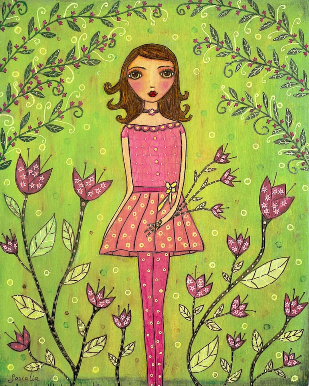 Flower Girl Art Print, Large Art Print, Girl Art Print, Brown