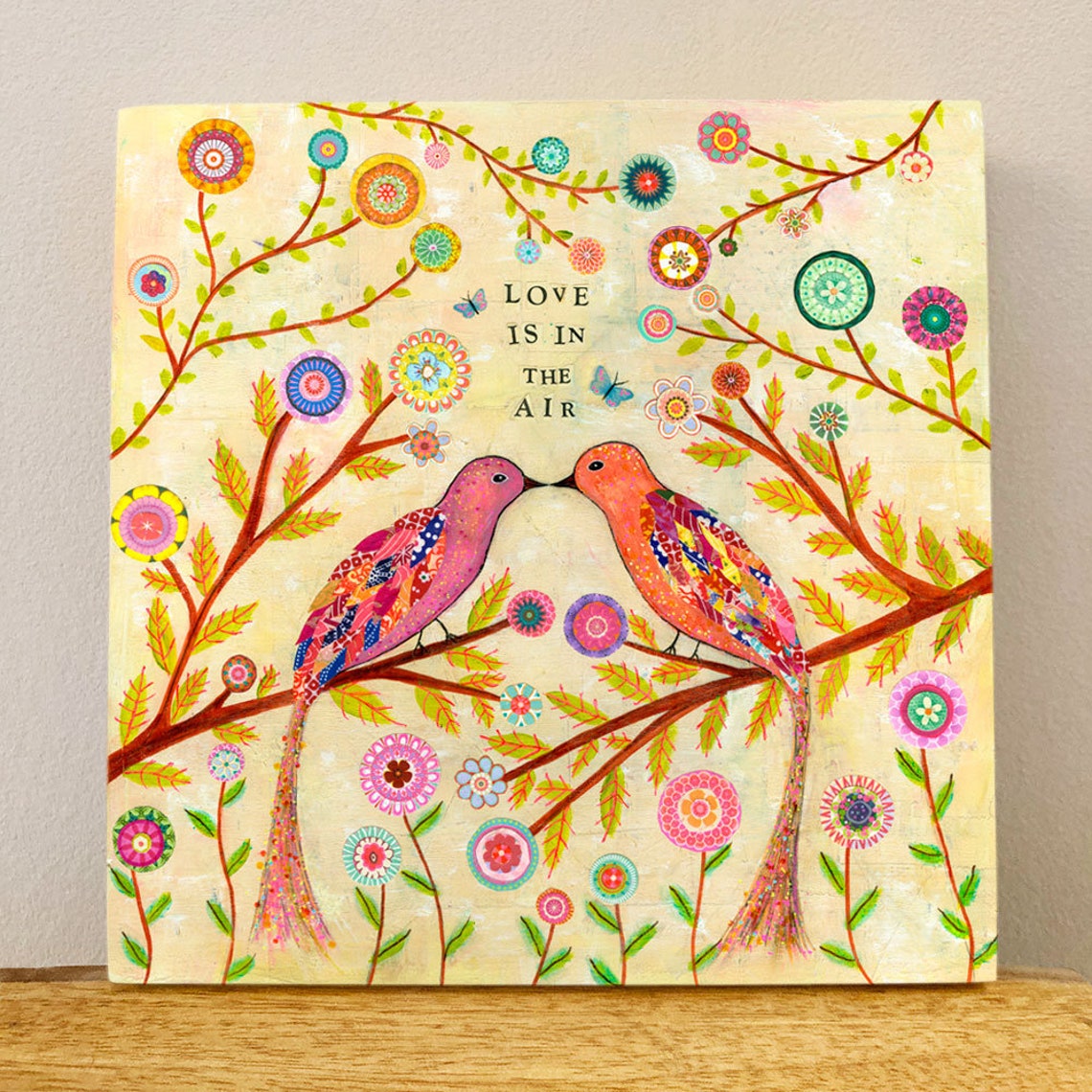 Bird Painting Bird Art Love Bird Painting Wooden Art Block Etsy