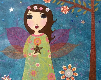 Star Keeper Fairy Art Print, Large Poster Print, Nursery Art Print