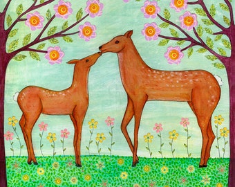 Woodland Deer Art Nursery Decor Large Art Print Animal Art Child Decor