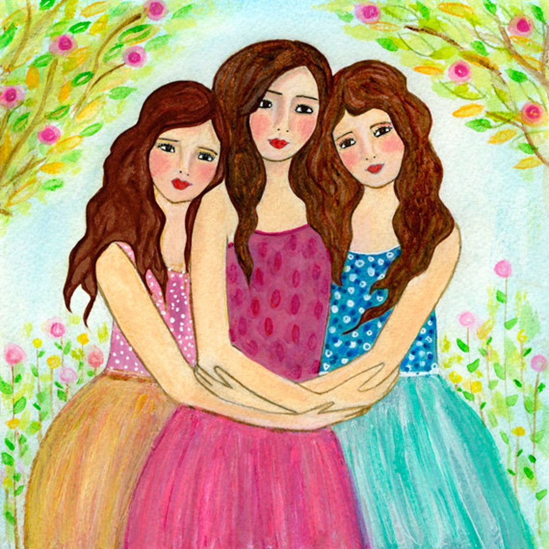 Three Sisters Art Print Three Best Friends Three Brown picture