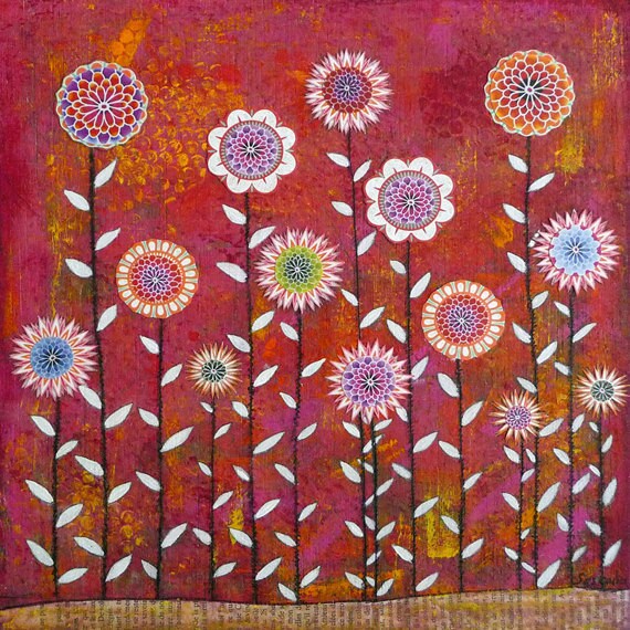 Red Modern Abstract Flower Painting Art Block Print Etsy