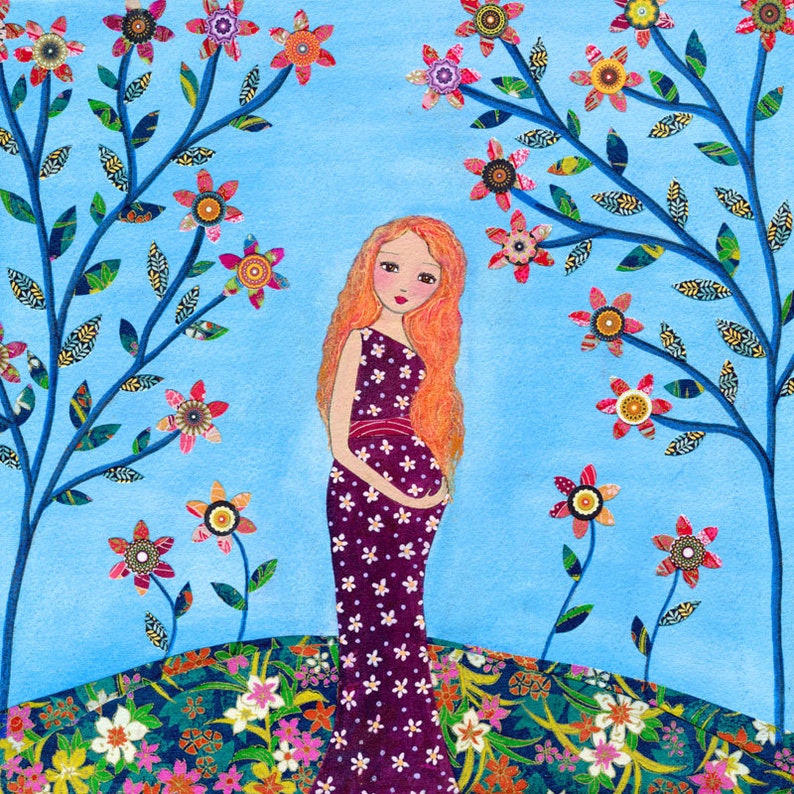 Pregnant Mother and Child Painting, Pregnancy Art, Nursery Wall Art