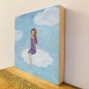 Art Print on Wood for Nursery Decor Girls Wall Art Girl Painting Romantic Whimsical Folk Art Painting