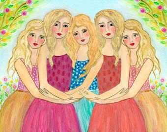 Five Sisters Art Print, Sister Art Print, Five Best Friends Art Print,  Five Sisters Painting, Large Sister Print, Together Always