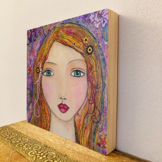 Portrait Painting Art Mystical Mixed Media Girl Art Print On | Etsy