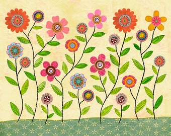 BlumenKunst - Große Kunst - Große Blume Kunstdruck - Große Blume Wandkunst - Mixed Media Kunst Collage Malerei - FloralEr Kunstdruck