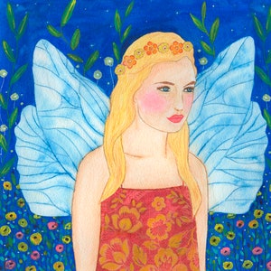Angel Painting, Angel Art Print, Child&#39;s Room Decor, Guardian Angel Painting Large Art Print for Girls Bedroom, Wall Art for Children Decor