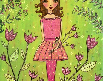 Folk Art Print, Whimsical Girl Print for Nursery Decor