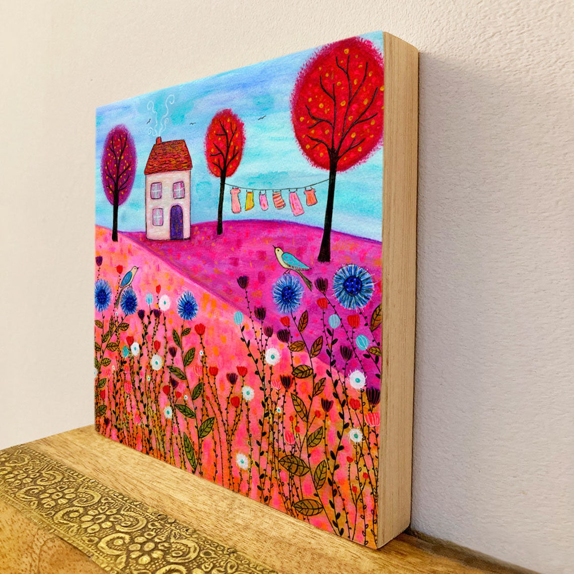 Meadow House Painting Folk Art House Wall Art House Etsy