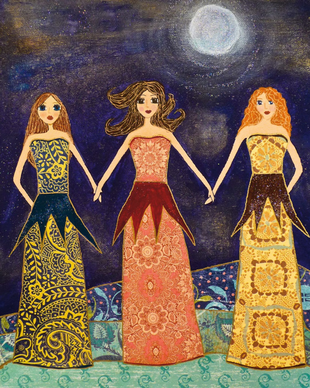 3 Sisters Best Friends Art Print, Large Sister Print, Three Sisters Art