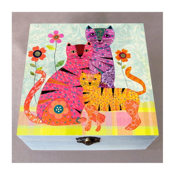Cat Jewelry Box Wooden Large Jewelry Box Cat Ornament Etsy