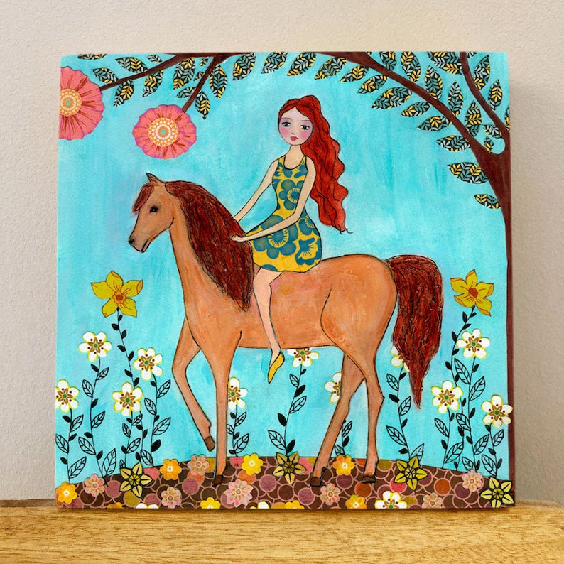 Horse Painting Horse Art Horse Illustration Girl and Etsy