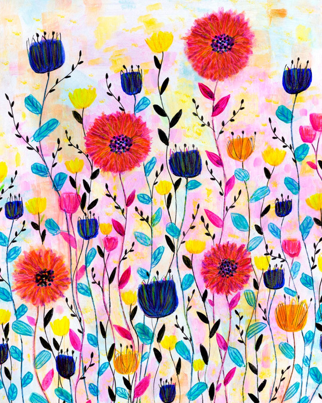 Flower Painting Floral Print Large Flower Wall Art Print - Etsy