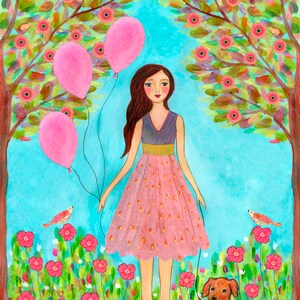 Mädchen und Hund Malerei, Kunst für Mädchenzimmer, Kinder Kunstdruck für Kinderzimmer Kinder Dekor - Mädchen Kinderzimmer Dekor Kinderzimmer Kunst - Party Kleid