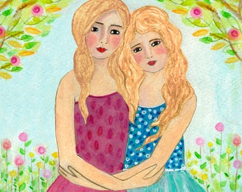 Sisters Art Print  - Best Friends - Two Blonde Sisters Blonde Hair Sisters Best friends - Best Friend Sister Gift