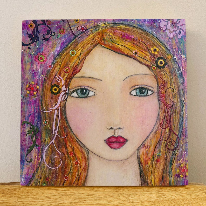 Portrait Painting Art Mystical Mixed Media Girl Art Print on Etsy