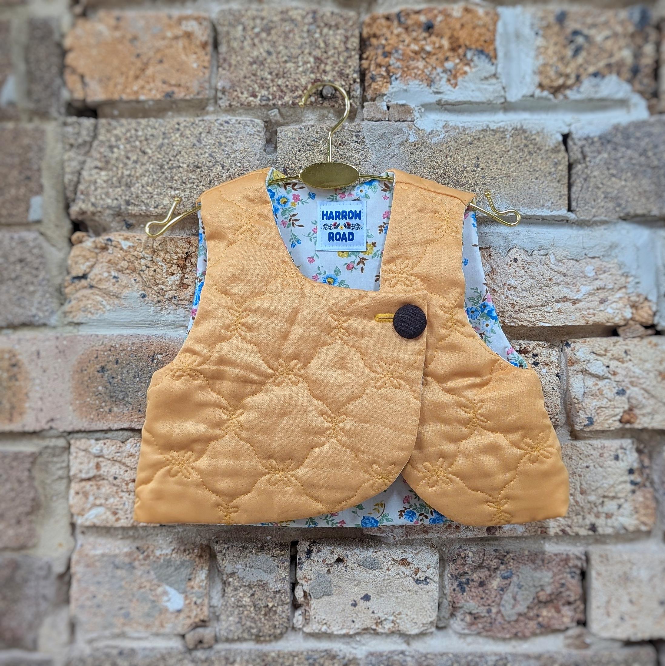 Quilted Mustard Yellow Baby Vest: Vintage Floral Fabric, Cotton