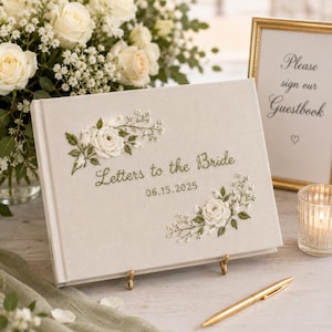 Custom Letters to the Bride Book Hand Embroidered Bridal Shower Memory Scrapbook, Personalized Landscape Notebook, Wedding Guest Book Ideas