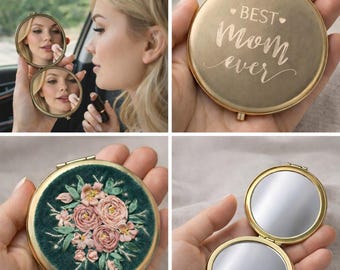 Hand Embroidered Ribbon Mirror, ribbon embroidery art