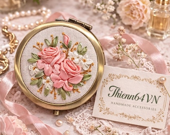 Floral Embroidered Jewelry Box, Ribbon Flower Ring Case, Handmade Travel Organizer