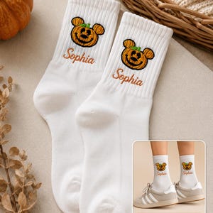 Mouse embroidered Pumpkin Socks