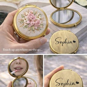 Hand Ribbon Embroidered Art, Makeup Mirror,  Pocket Mirror