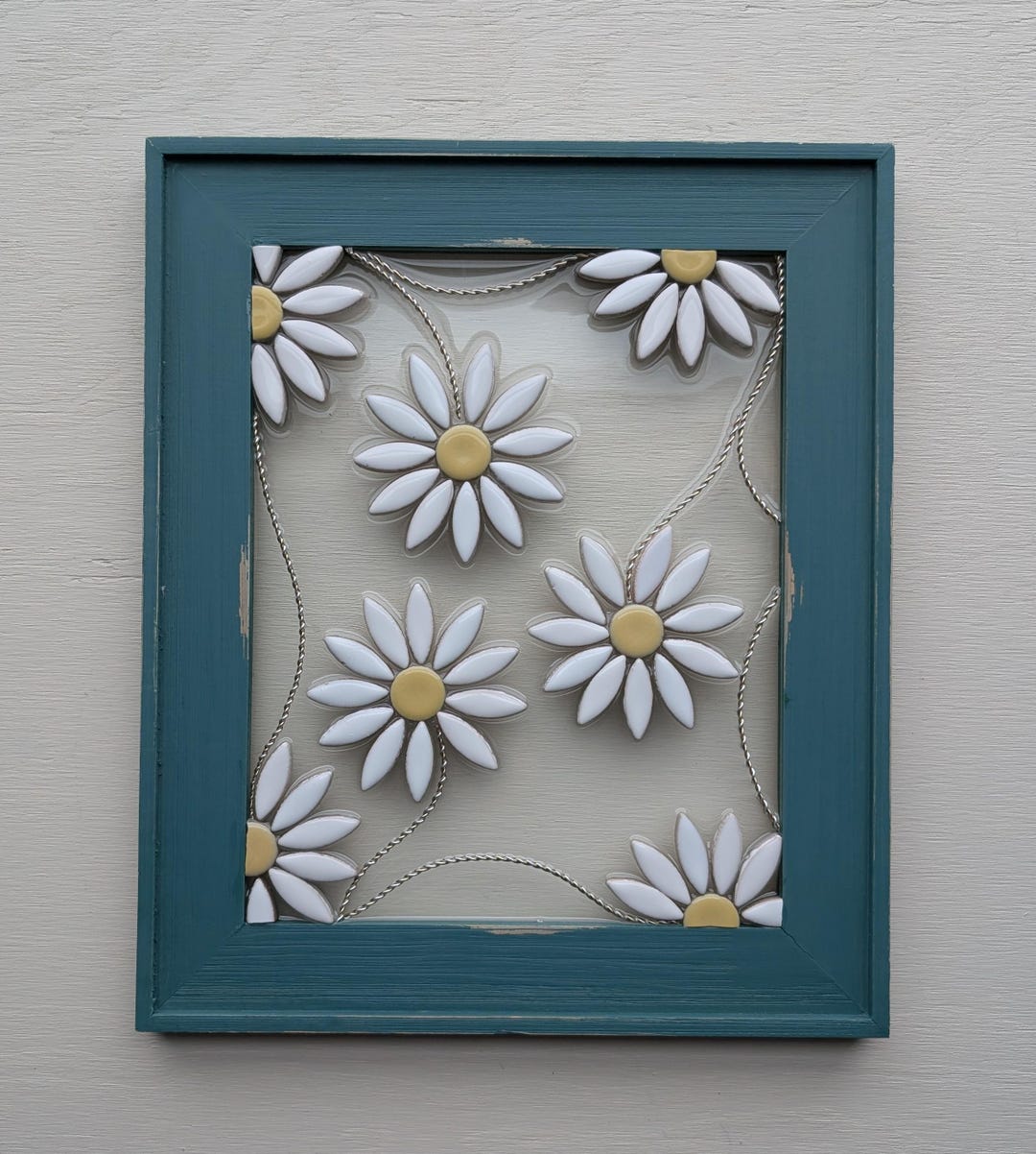 Spring Daisy Chains, Teal Frame, Whimsical Gift, Floral Decor, Wall ...