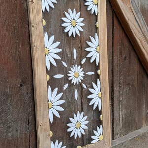 Daisy Mosaic Art Framed Tile & Resin Floral, Rustic Barnwood Frame (12 x 23")