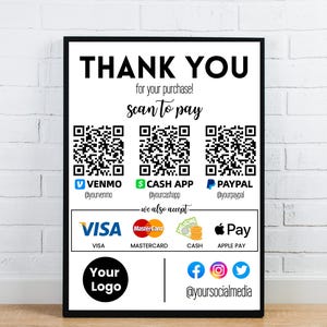 Personalized Scan To Pay Sign, QR Code Payment Display, Small Business