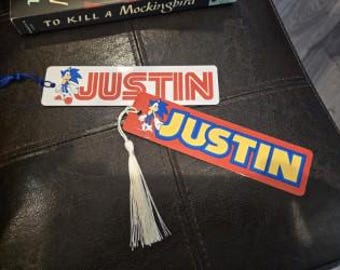 Marcapáginas personalizado de Sonic the Hedgehog, con borla, para videojuegos, Sonic, retro, regalo, lectura, regreso a clases, 14 x 2,5 cm