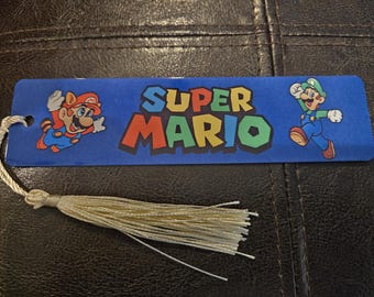 Super Mario, Marcador con borla, Juegos, Mario y Luigi, Regalo para Navidad, Lectura, Vuelta al cole, 14 x 2,5 cm