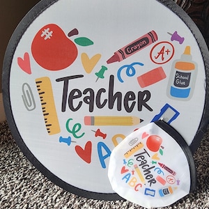 Teacher Inspired Foldable Hand Fan 9&quot;, Travel, Compact, Folding fan with pouch, Fits in purse, travel bag, teacher gift, free ship