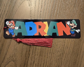 Marcapáginas personalizado de Super Mario con borla, para videojuegos, Mario y Luigi, Princesa, regalo para la vuelta al cole, 14 x 2,5 cm