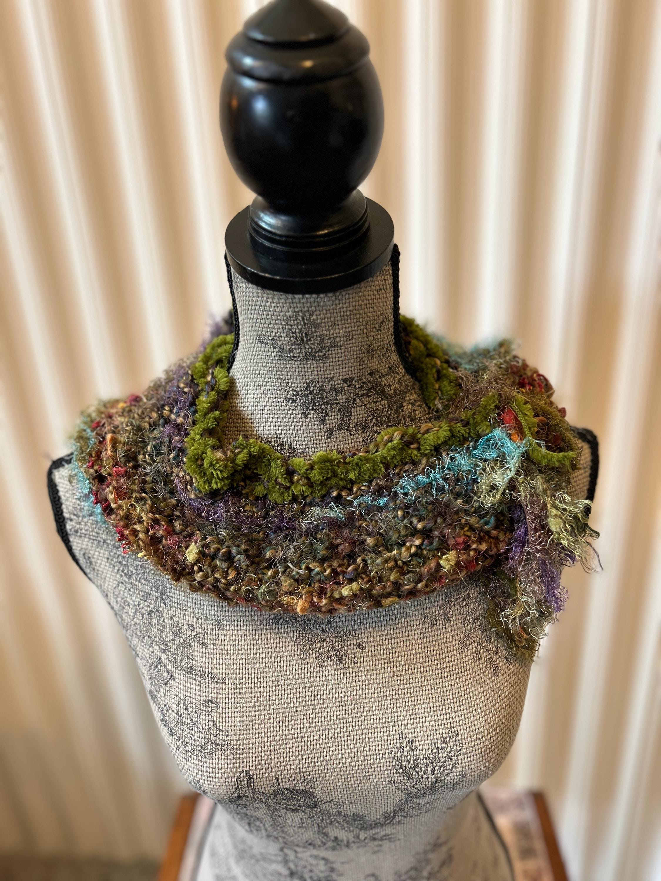 Olive and earth-toned mobius scarf with fringe (sku #2025-C-4)
