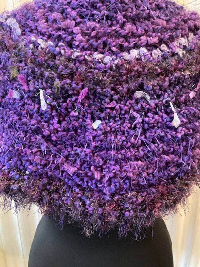 sku #2021-G-8 Purple hand-knitted mini poncho capelet in acrylic novelty yarns